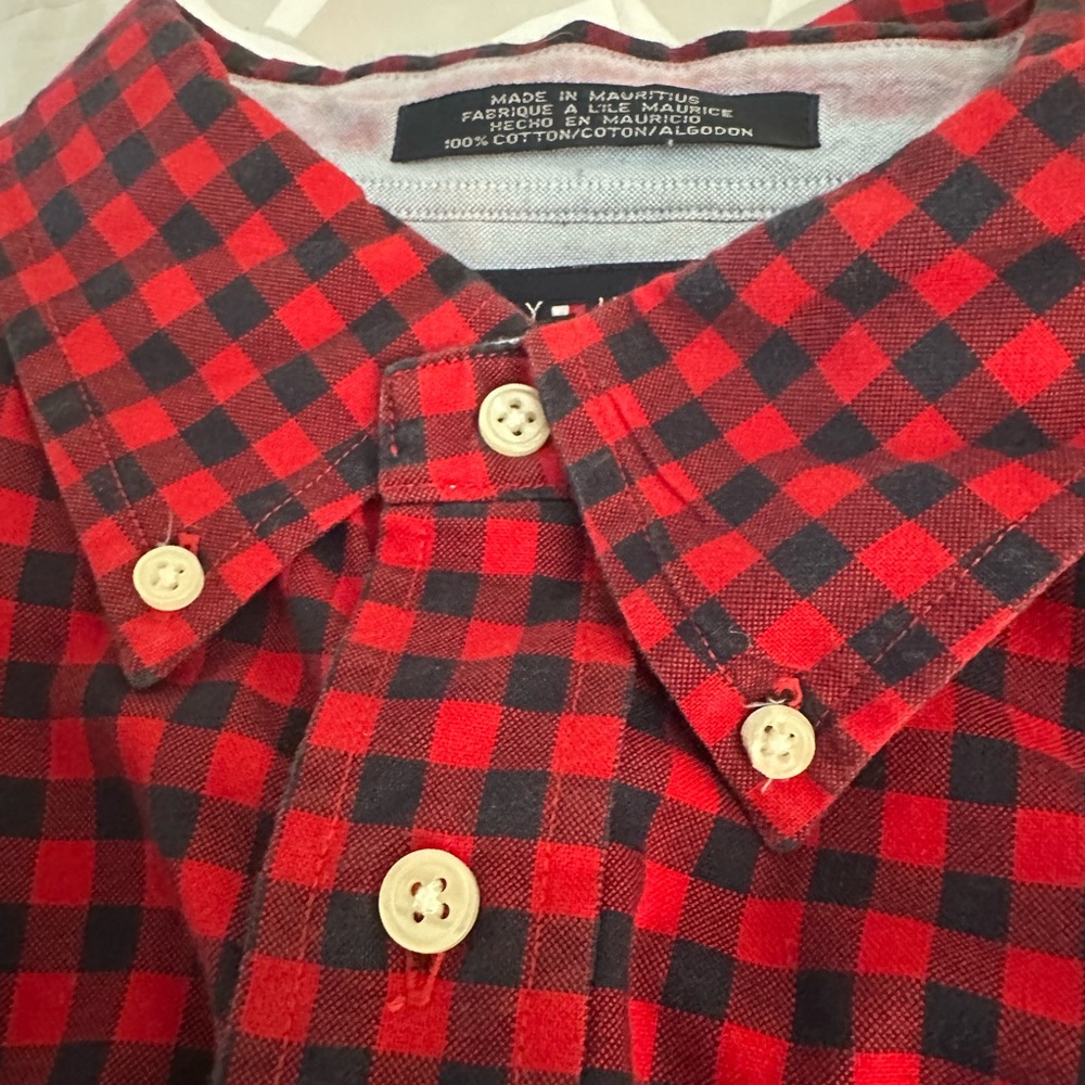 Tommy Hilfiger Red and Black Casual Plaid Shirt